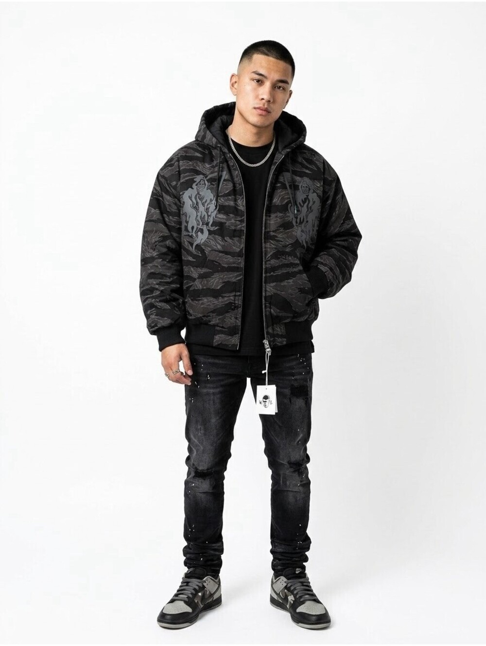 (A5) Warren Lotas Tiger Camo Reaper Work Jacket Heavyweight Hooded Size Large L
